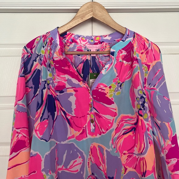 {Lilly Pulitzer} Elsa Silk Long Sleeve Blouse in Multi Jam Out - Size XS - NWT - Picture 2 of 11